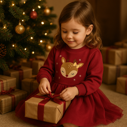 Robe Noël bordeaux fille sapin cadeauxroyaumedebebeetmaman.com.com