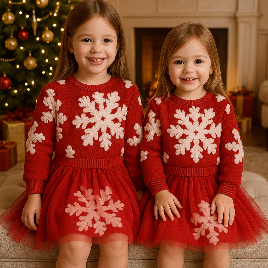 Robes Noël sœurs rouge flocons tulle matching royaumedebebeetmaman.com.com