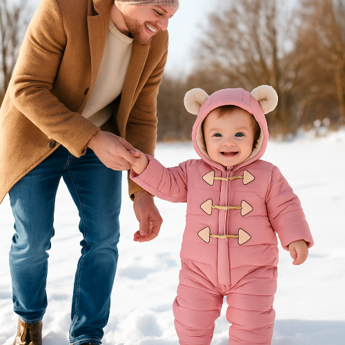 fille avec barbotteuse bebe en coton rose
