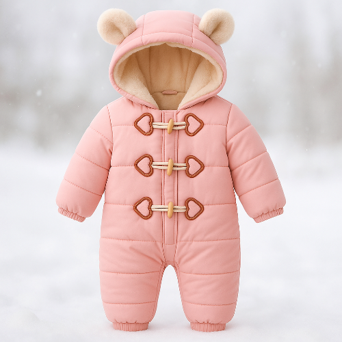 Barboteuse hivernale bébé roseen coton bio avec fermeture éclair