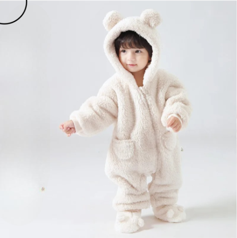 Barboteuse bébé blanche écru design ourson combinaison douce coton polyester nouveau-né fille garçon