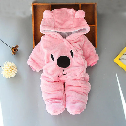 Barboteuse Bébé Hiver Coton Bio UltraCh aude rose a capuche