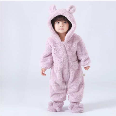 Barboteuse bébé rose poudré moelleuse combinaison chaude fille avec capuche ourson adorableroyaumedebebeetmaman.com.com