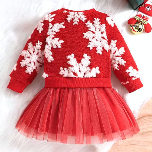 Robe de Noël Rouge Bébé Fille - Sweat Flocons et Jupe Tulle 9 Mois à 8 Ans royaumedebebeetmaman.com.com