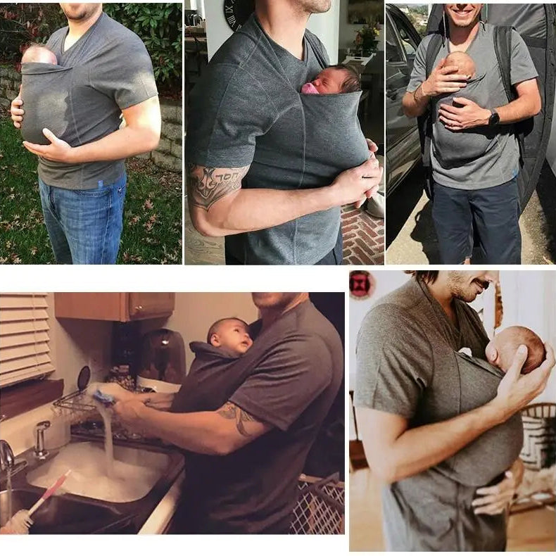 T-Shirt Porte-Bébé, T-shirt de sécurité kangourou avec poche pour bébé. royaumedebebeetmaman.com.com Gris homme / 3XL