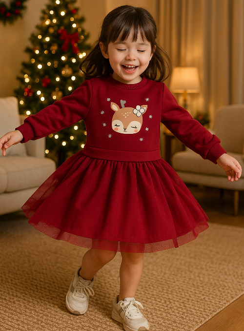 Robe de Noël Bordeaux Fille - Ensemble Festif Tulle et Sweat 3-7 ans royaumedebebeetmaman.com.com