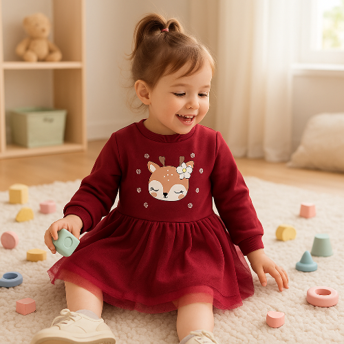 Robe de Noël Bordeaux Fille - Ensemble Festif Tulle et Sweat 3-7 ans royaumedebebeetmaman.com.com