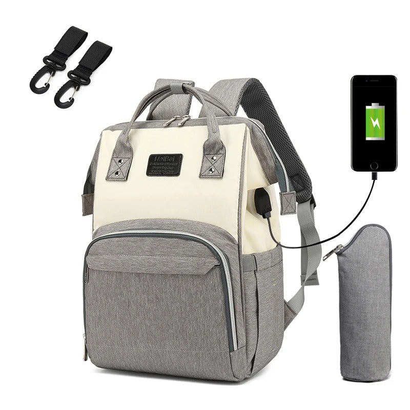 SAC A DOS A LANGER royaumedebebeetmaman.com.com Gris-Blanc +USB