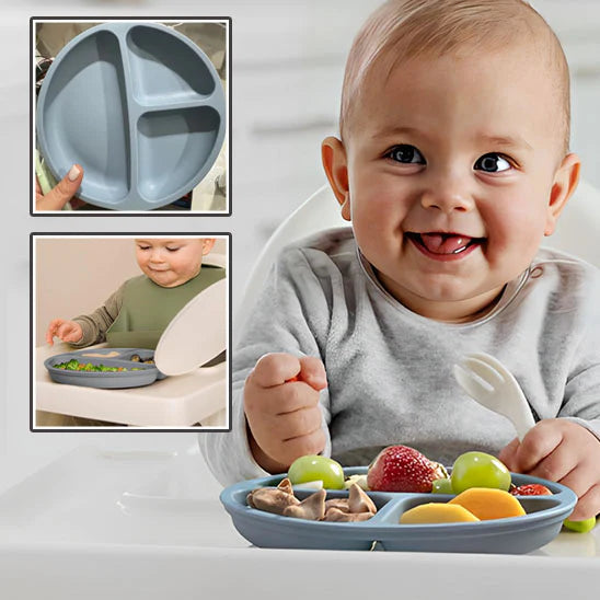assiette bebe a compartiment a venteuse en silicone