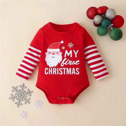 Body bébé My First Christmas rouge manches rayées motif Père Noël flocons -coton bio confortableaman.com.com