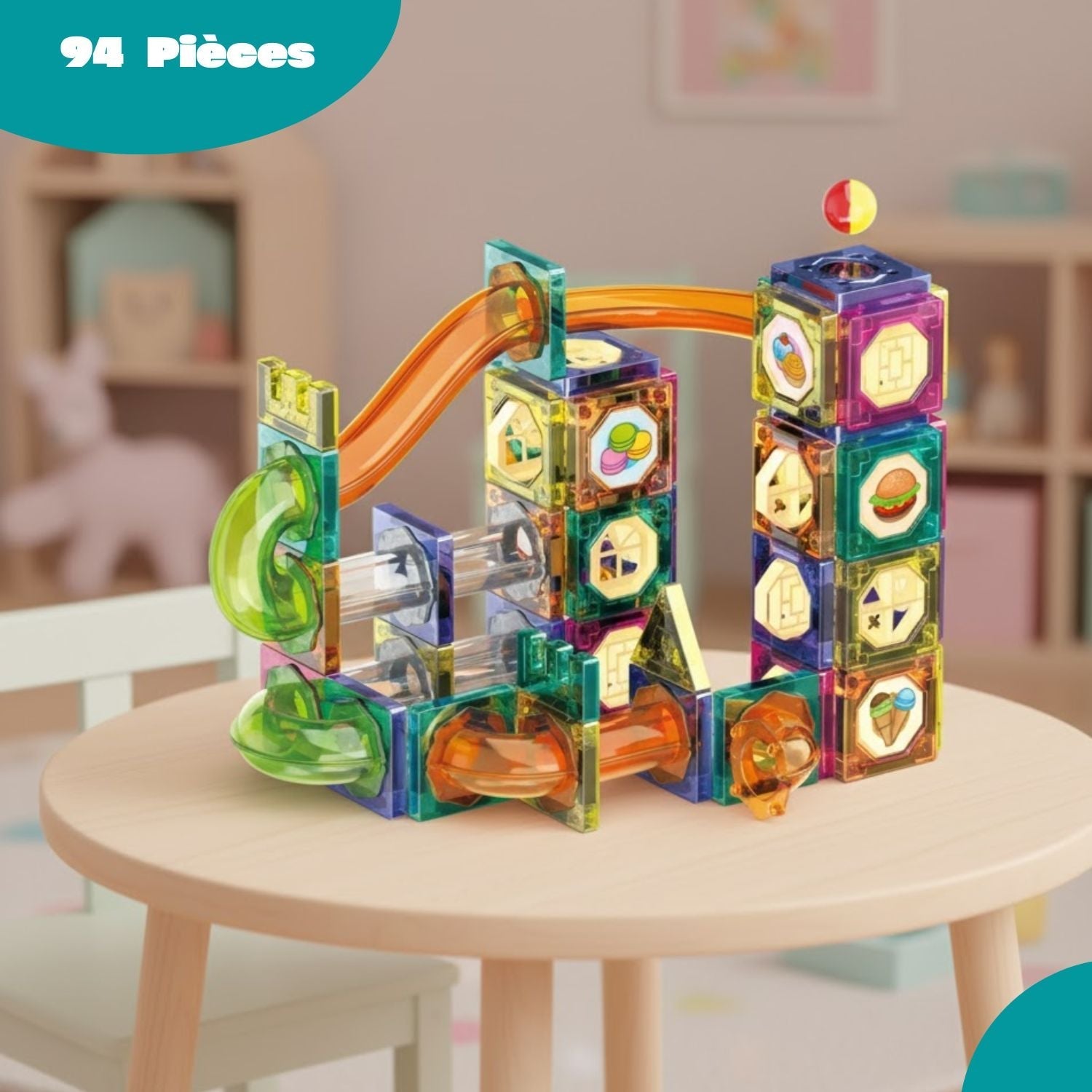 Circuit à Billes Magnétique - Magneto-Billes™  royaumedebebeetmaman.com.com Pack de 94 pièces