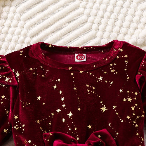Robe Soirée Princesse Bébé Fille 1-8 ans - Velours Rouge Étoilé Noël Hiver  royaumedebebeetmaman.com.com