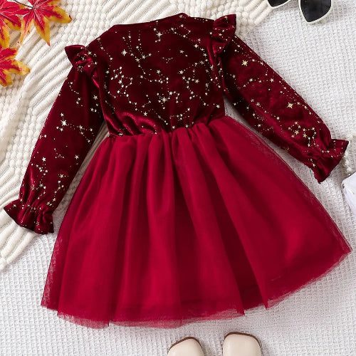 Robe Soirée Princesse Bébé Fille 1-8 ans - Velours Rouge Étoilé Noël Hiver  royaumedebebeetmaman.com.com