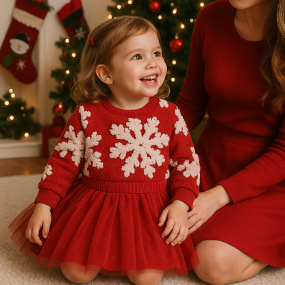 Robe de Noël Rouge Bébé Fille  Sweat Flocons et Jupe Tulle 9 Mois à 8 Ans  royaumedebebeetmaman.com.com