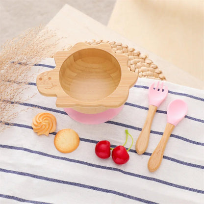 Assiette bebe a ventouse en bambou - dinosaure Rose  royaumedebebeetmaman.com.com