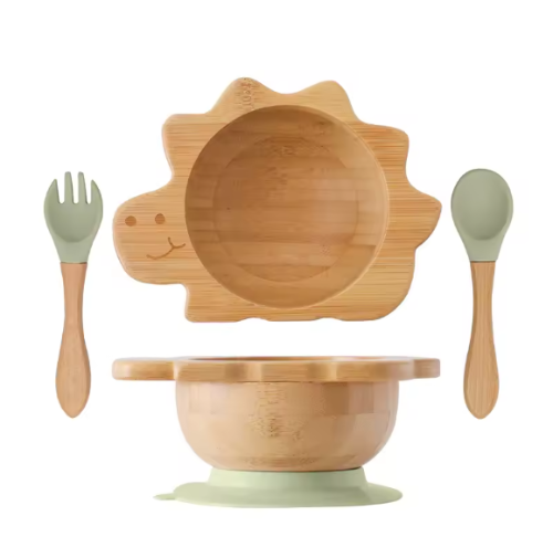 Assiette bebe | Plateau Bambou Bébé Dinosaure Vert  royaumedebebeetmaman.com.com