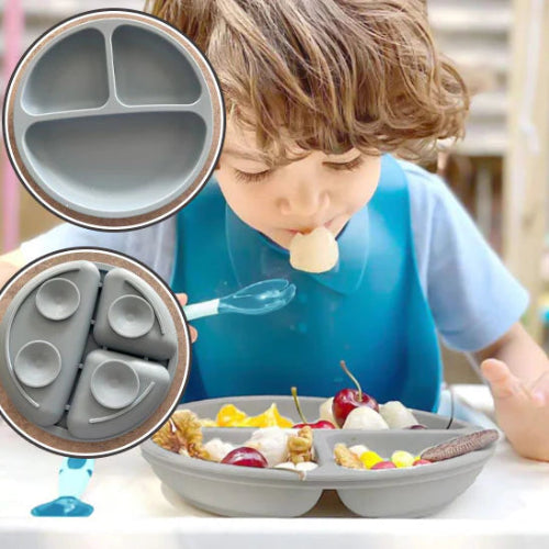 assiette bebe en venteuse grise a compartiment 