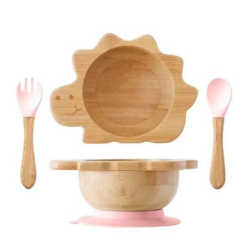 Assiette bebe a ventouse en bambou - dinosaure Rose  royaumedebebeetmaman.com.com