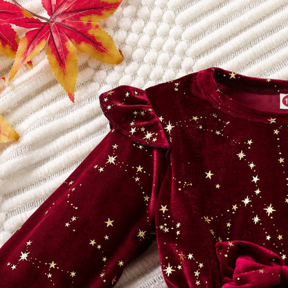 Robe Soirée Princesse Bébé Fille 1-8 ans - Velours Rouge Étoilé Noël Hiver  royaumedebebeetmaman.com.com