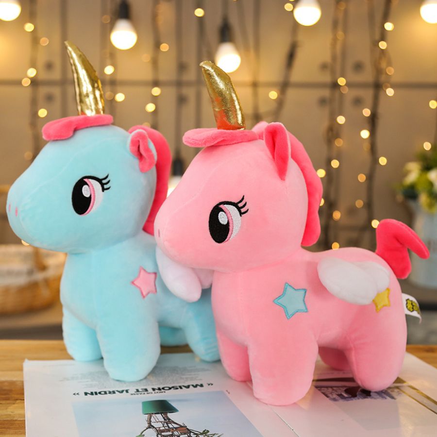 peluche licorne  bleu et rose