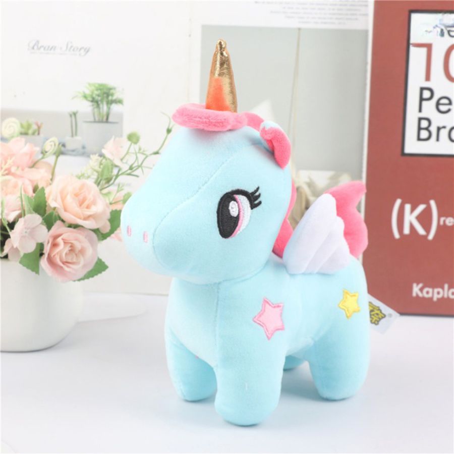 peluche licorne  bleu et rose