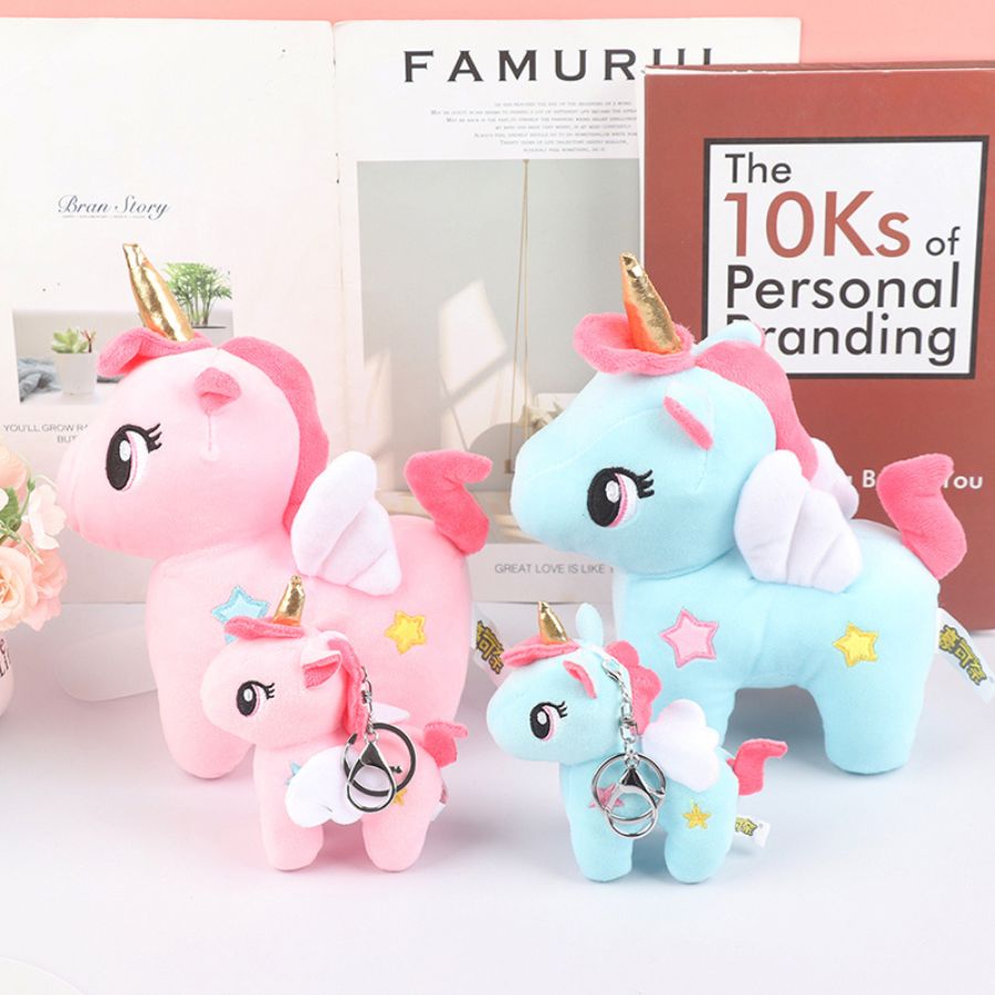 peluche licorne  bleu et rose