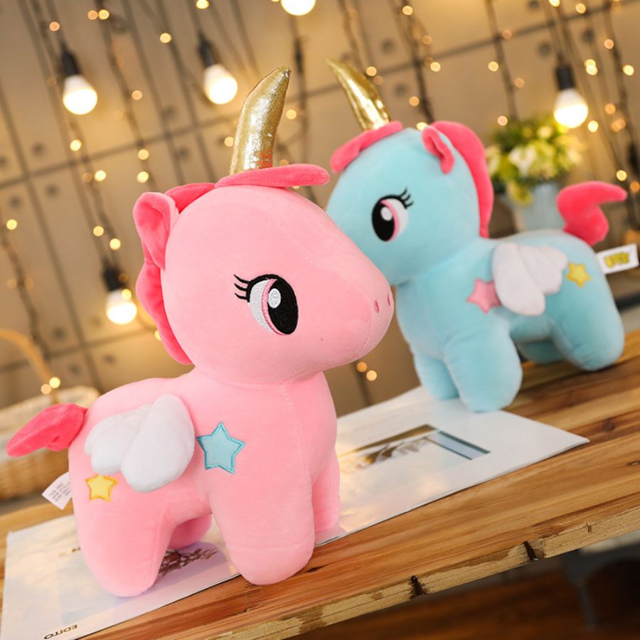 peluche licorne  bleu et rose