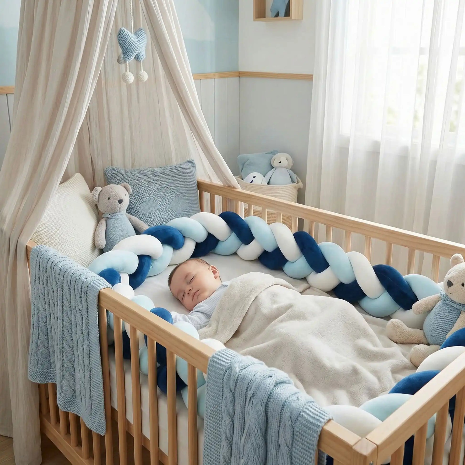 tour  de lit tressé de royaume de bebe et maman