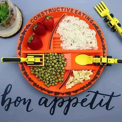 Assiette Bébé | Assiette Construction  royaumedebebeetmaman.com.com Assiette bébé et trois cuillères + Ebook "Alimenta